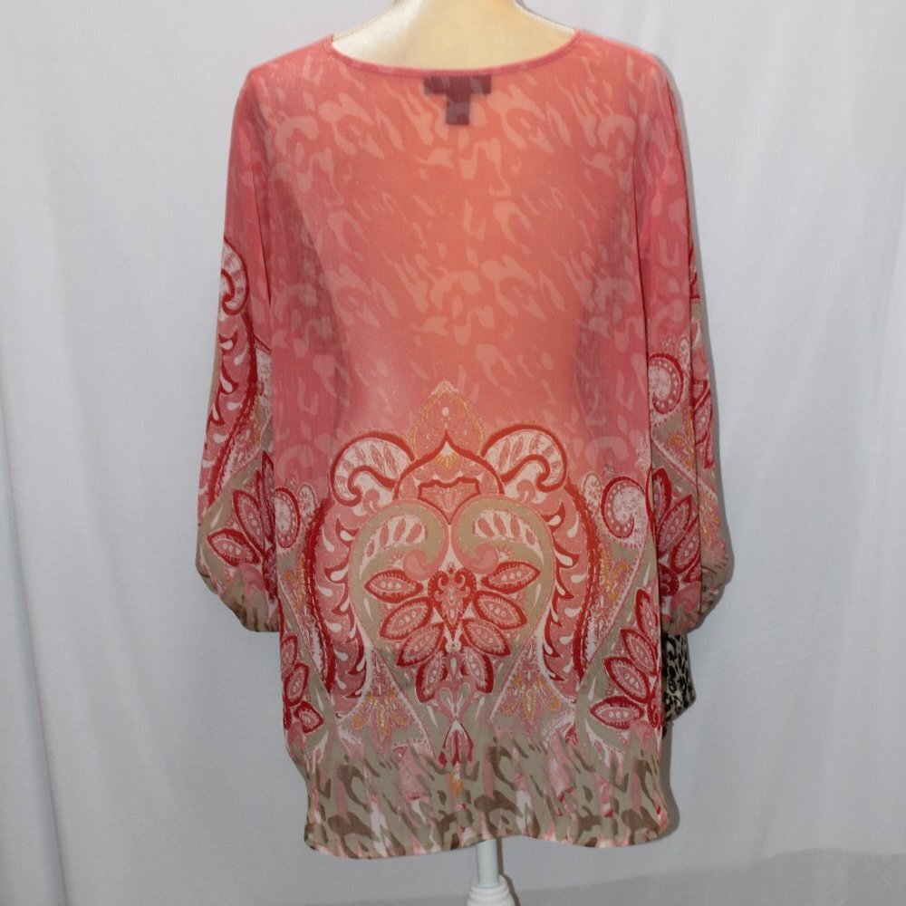 Style & Co Sheer Corral and Leopard Print Boho Top - Picture 6 of 13
